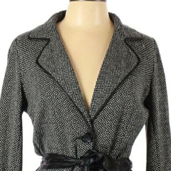 Gerard Darel Wool Faux Leather Trim Belted Button Single Breasted Blazer Sz 42 - Picture 5 of 12